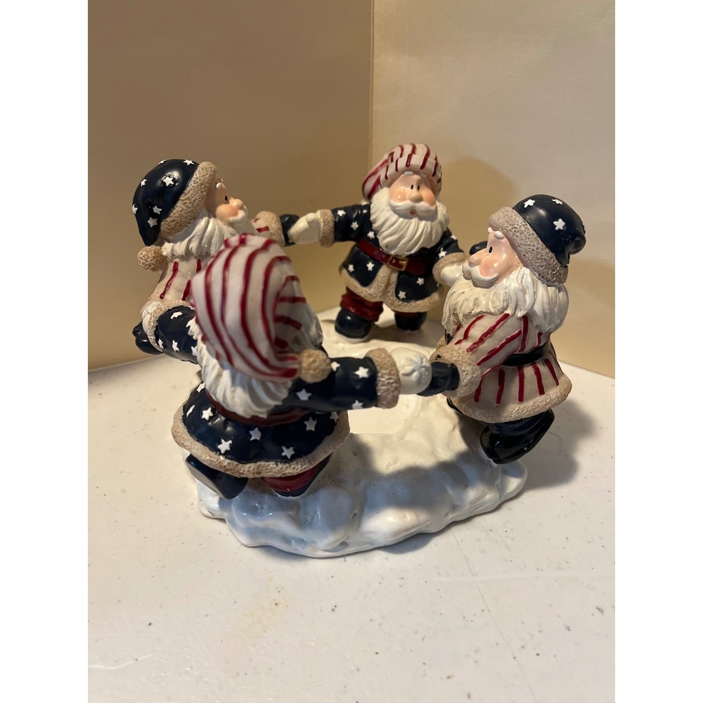 Home Interiors Patriotic Santa Votive Candle Holder Stars Stripes 2002 Vintage